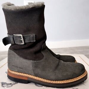 Overland Ann Shearling Lined Boots Grey Leather Buckle Zip EU 40 (9–9.5)